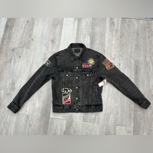 Polo Ralph Lauren BLACK Rider Patch Denim Trucker Jean Jacket size Medium NWT